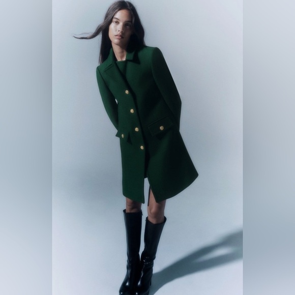 ZARA Manteco Wool Coat — Moss Green — Gold Buttons — Size M — NWT - Picture 4 of 16